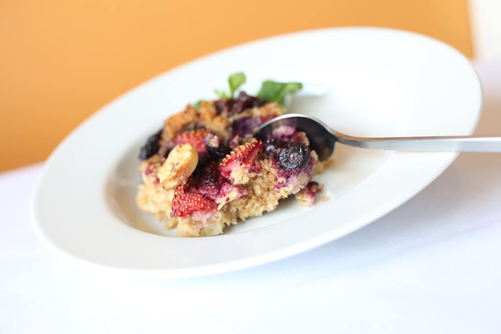 baked oatmeal with berries and bananas